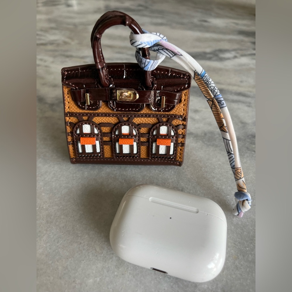 Mini Purse Bag Keychain Charm AirPod Pouch Holder Case Miniature Handbag Brown